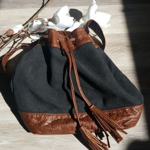 NWOT Boho Black Canvas Drawstring purse